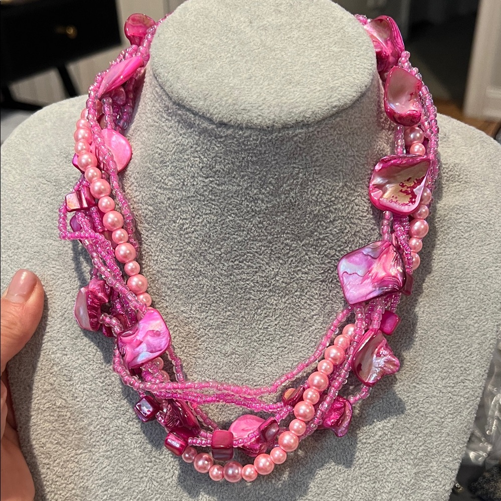 Pink Multi-Strand Shell & Pearl Necklace